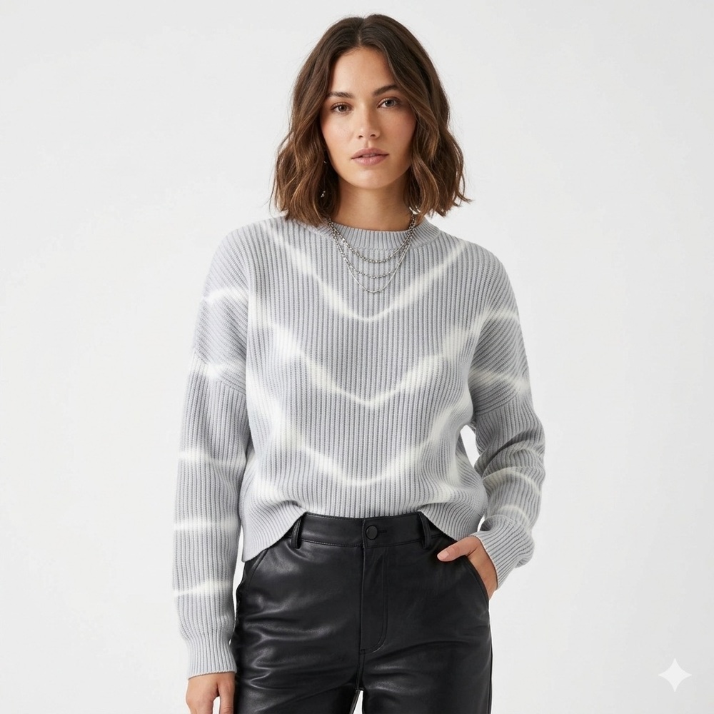 Pistola Eva Light Blue/Grey Tie Dyed Cropped Knit Sweater Women’s MD